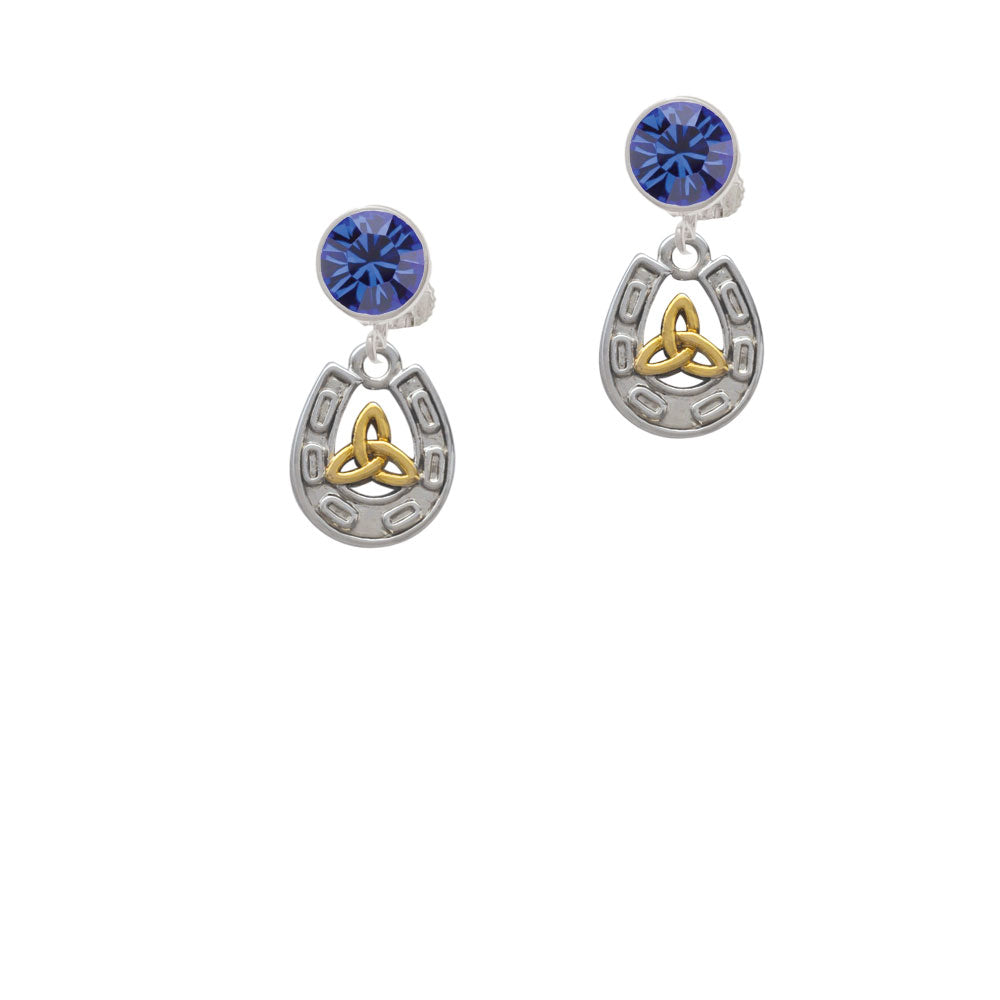 Horseshoe with Gold Tone Trinity Knot Crystal Clip On Earrings Image 7