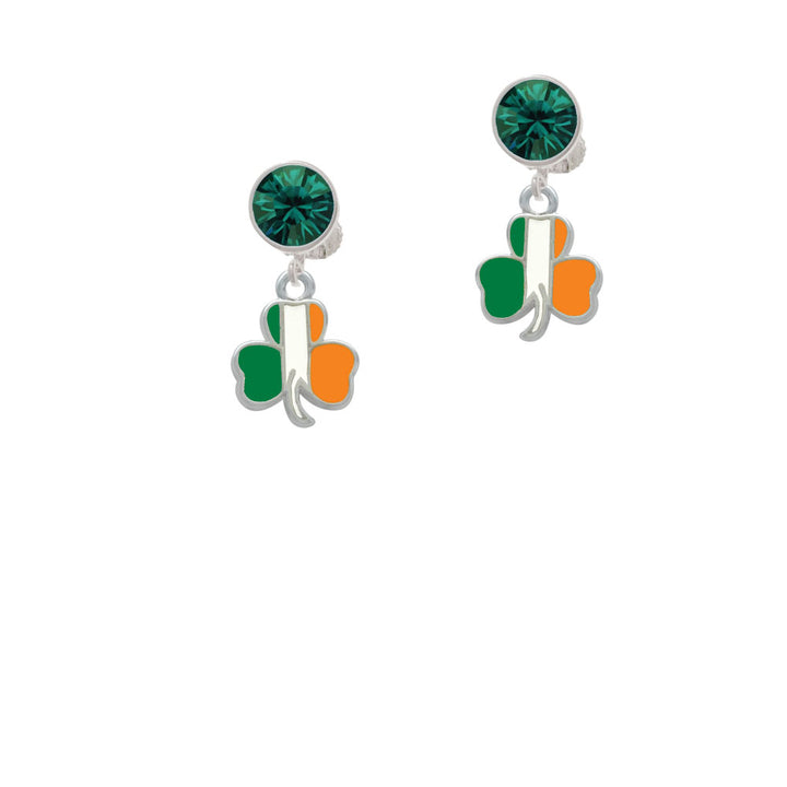 2-D Irish Flag Shamrock Crystal Clip On Earrings Image 6