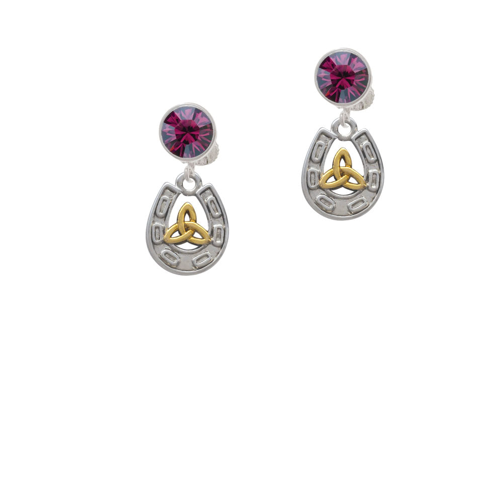 Horseshoe with Gold Tone Trinity Knot Crystal Clip On Earrings Image 8