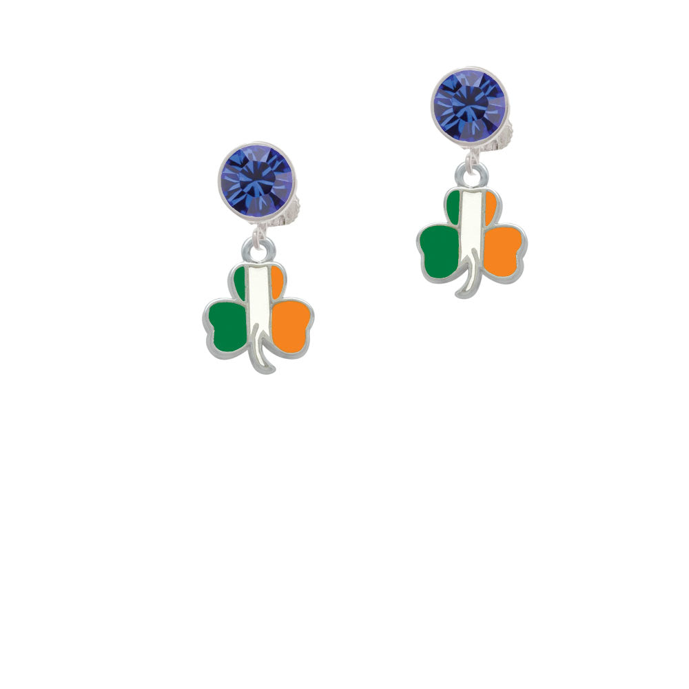 2-D Irish Flag Shamrock Crystal Clip On Earrings Image 7