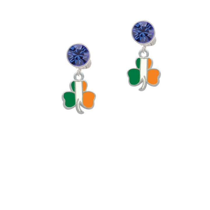 2-D Irish Flag Shamrock Crystal Clip On Earrings Image 1