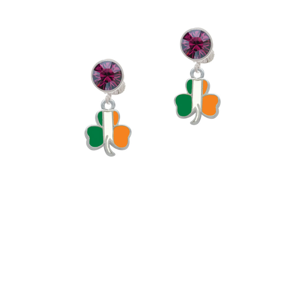 2-D Irish Flag Shamrock Crystal Clip On Earrings Image 8