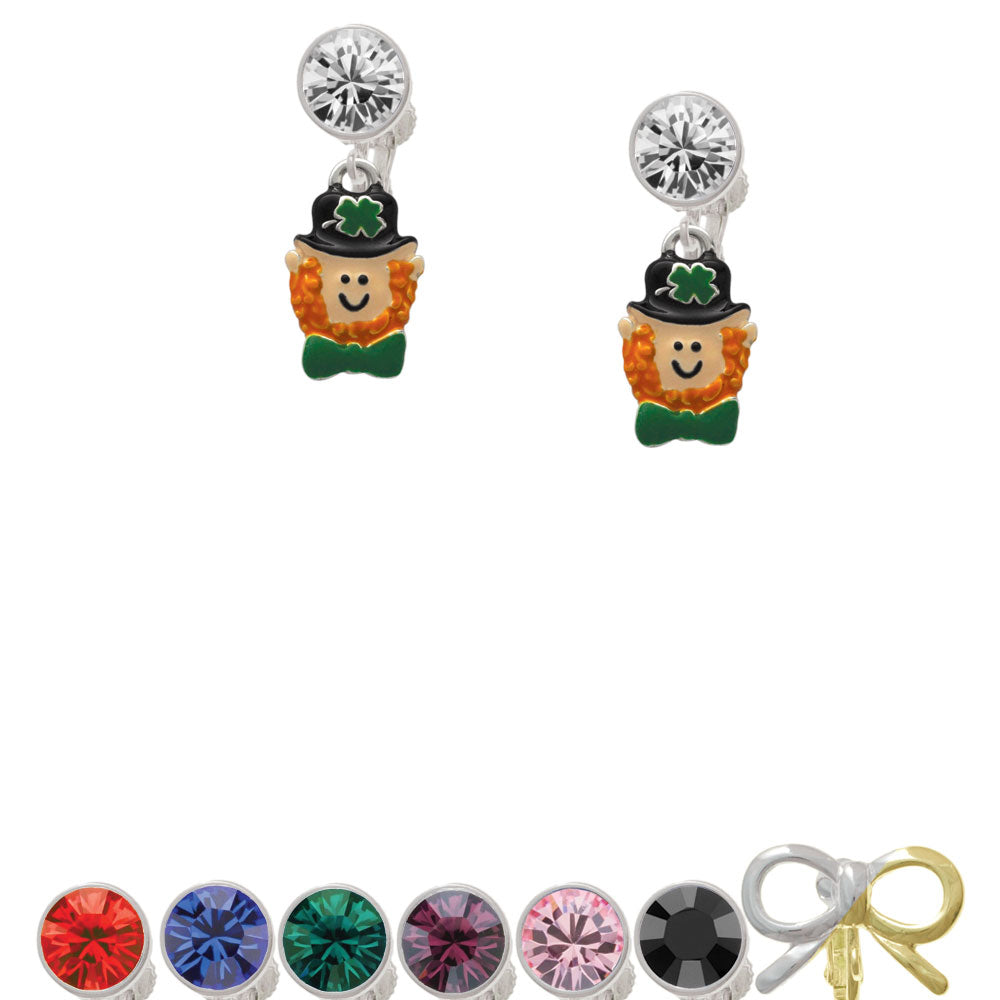 Small Leprechaun with Bow Tie Crystal Clip On Earrings Image 1