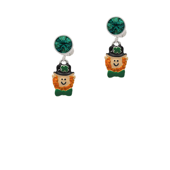 Small Leprechaun with Bow Tie Crystal Clip On Earrings Image 6