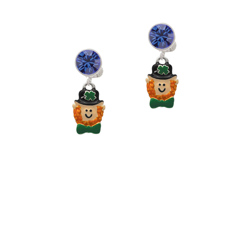 Small Leprechaun with Bow Tie Crystal Clip On Earrings Image 7