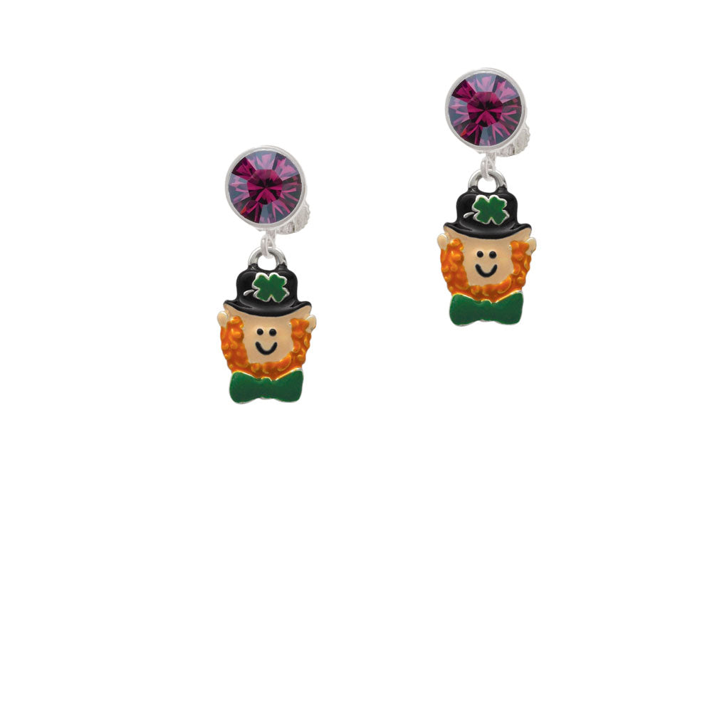 Small Leprechaun with Bow Tie Crystal Clip On Earrings Image 8