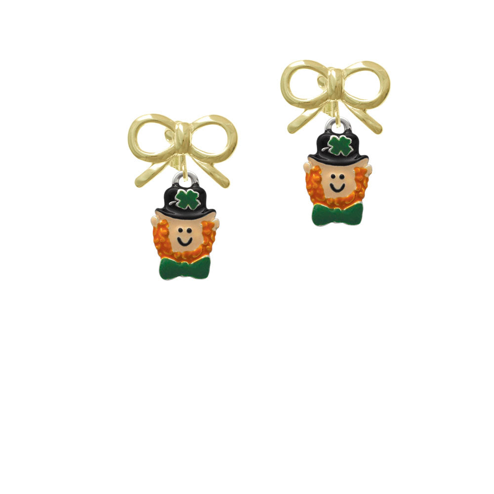 Small Leprechaun with Bow Tie Crystal Clip On Earrings Image 10