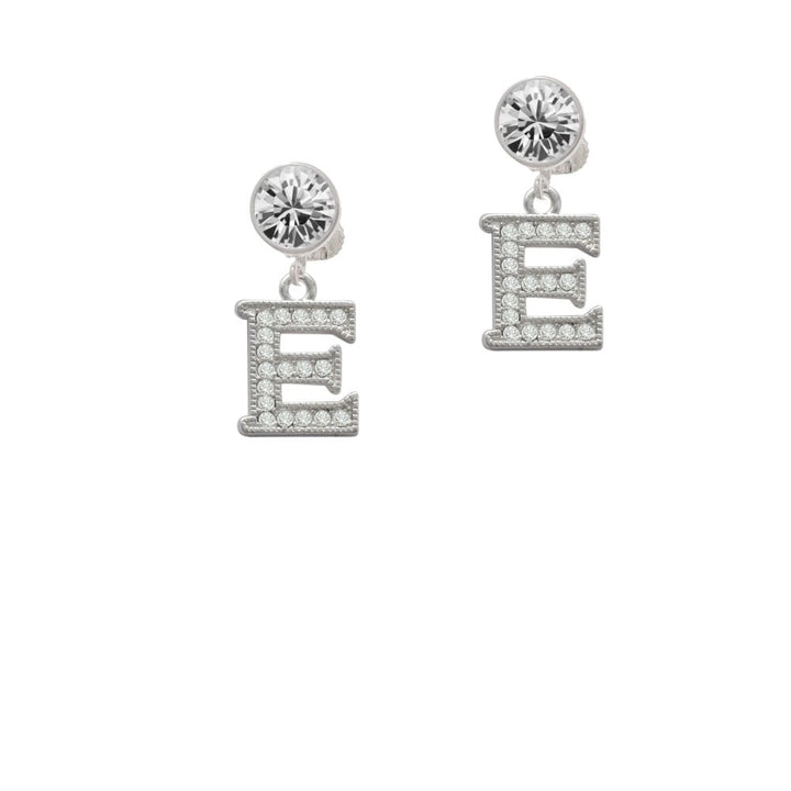 Crystal Initial - E - Beaded Border - Crystal Clip On Earrings Image 1