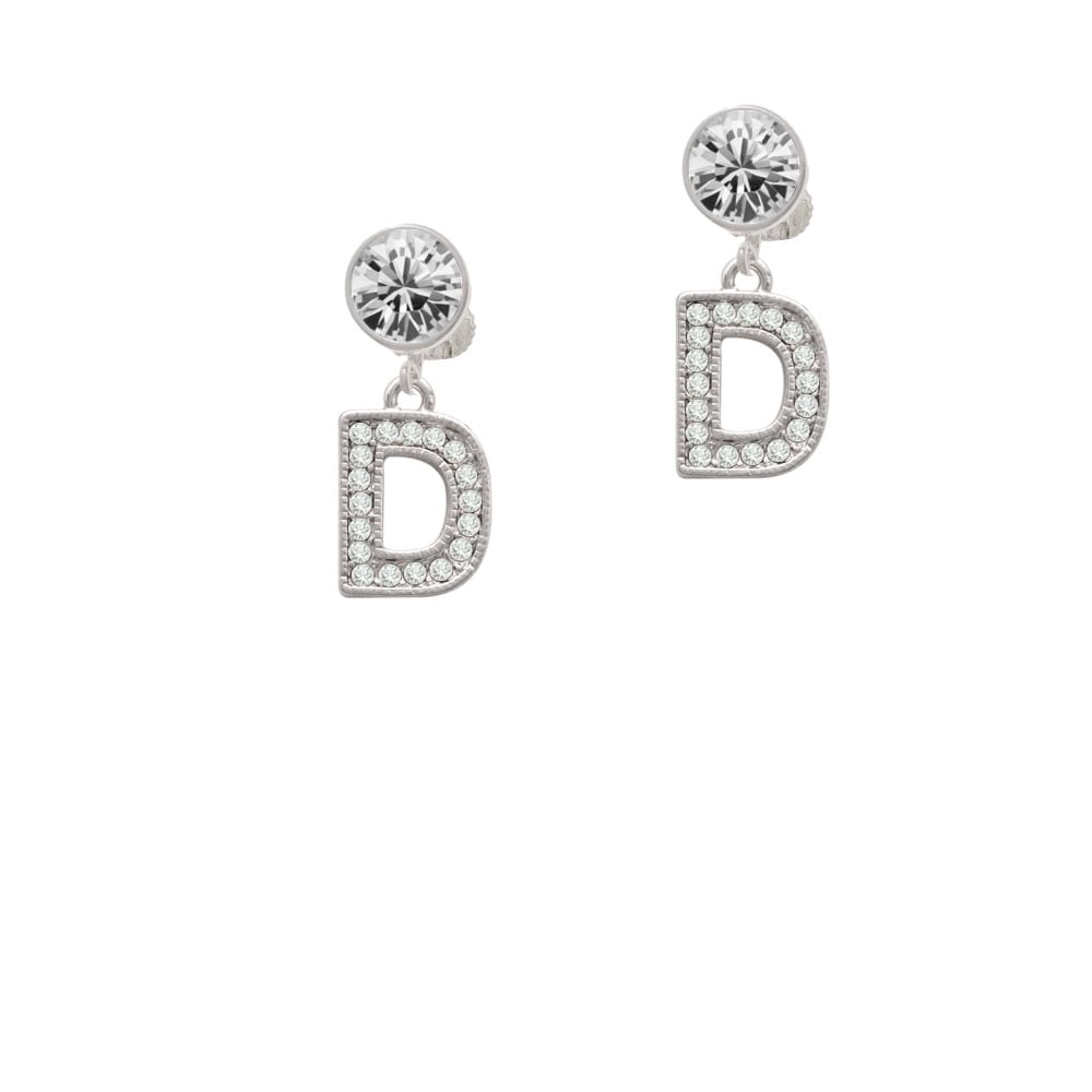 Crystal Initial - D - Beaded Border - Crystal Clip On Earrings Image 2