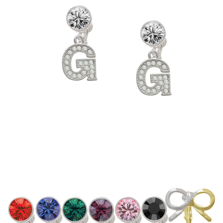 Crystal Initial - G - Beaded Border - Crystal Clip On Earrings Image 1