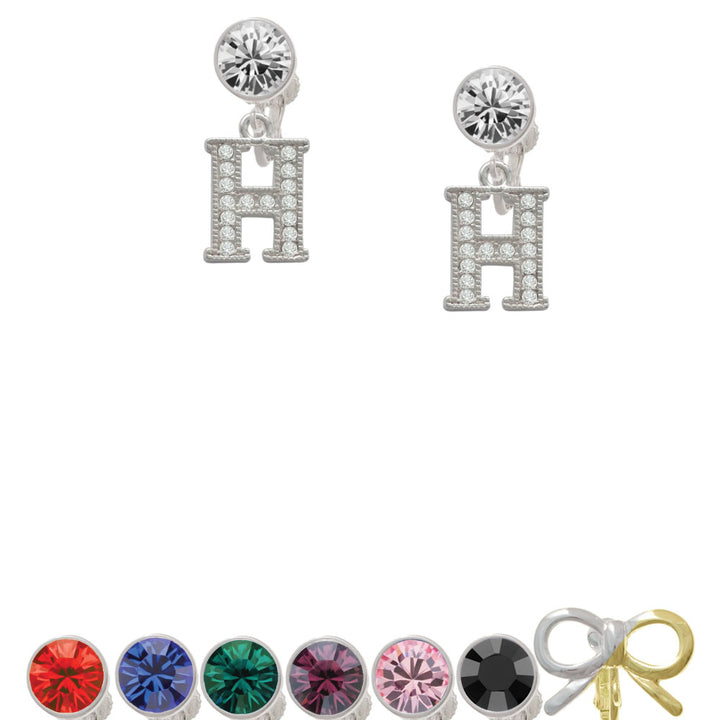 Crystal Initial - H - Beaded Border - Crystal Clip On Earrings Image 1