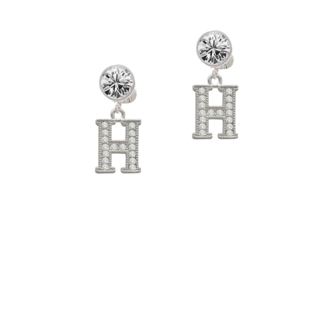 Crystal Initial - H - Beaded Border - Crystal Clip On Earrings Image 2