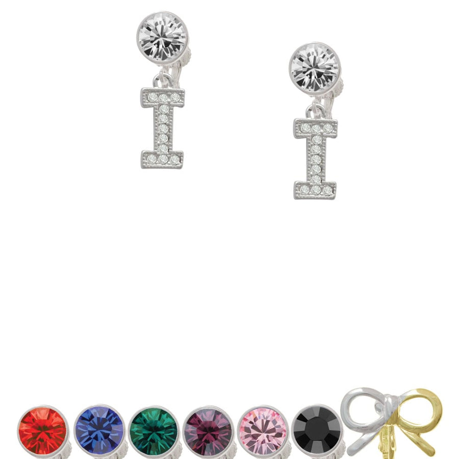 Crystal Initial - I - Beaded Border - Crystal Clip On Earrings Image 1