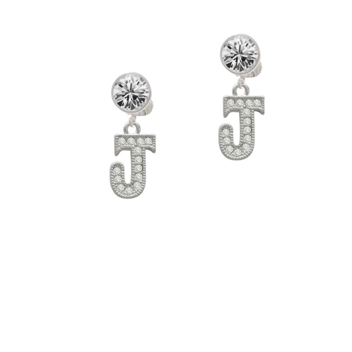 Crystal Initial - J - Beaded Border - Crystal Clip On Earrings Image 2