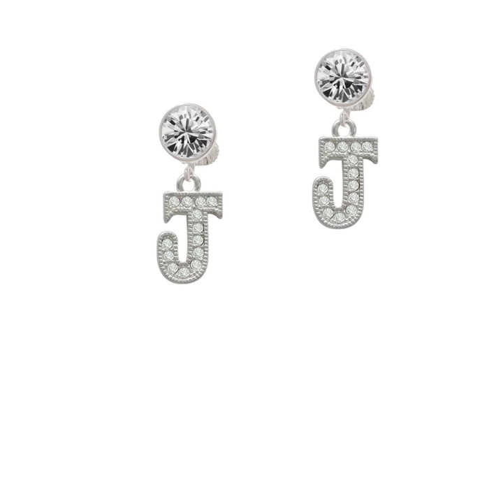 Crystal Initial - J - Beaded Border - Crystal Clip On Earrings Image 1