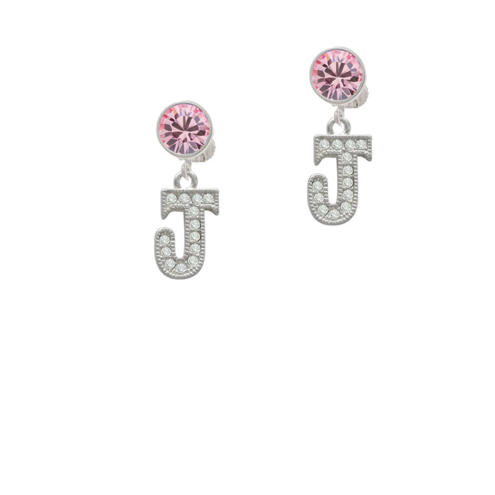 Crystal Initial - J - Beaded Border - Crystal Clip On Earrings Image 4