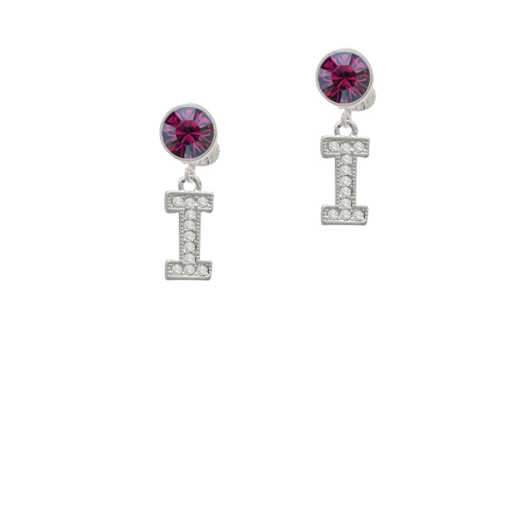 Crystal Initial - I - Beaded Border - Crystal Clip On Earrings Image 1