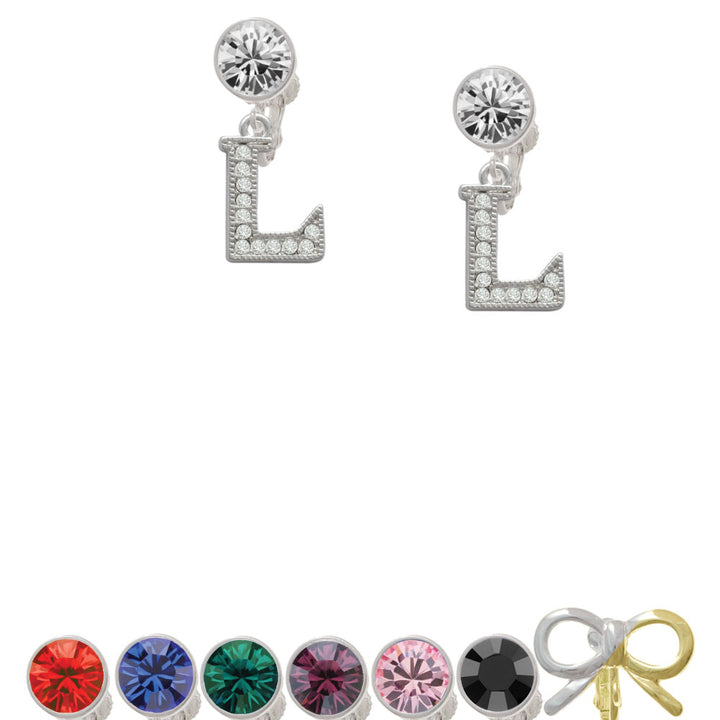 Crystal Initial - L - Beaded Border - Crystal Clip On Earrings Image 1