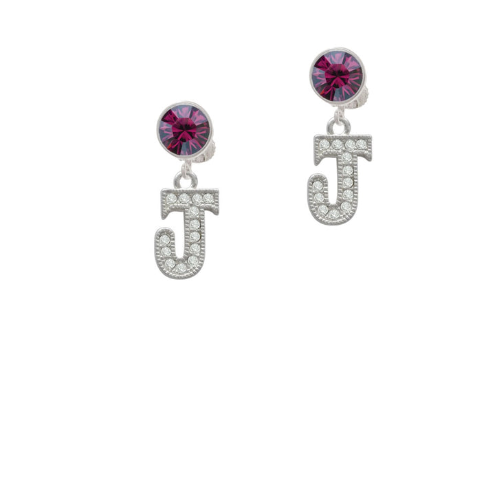 Crystal Initial - J - Beaded Border - Crystal Clip On Earrings Image 8