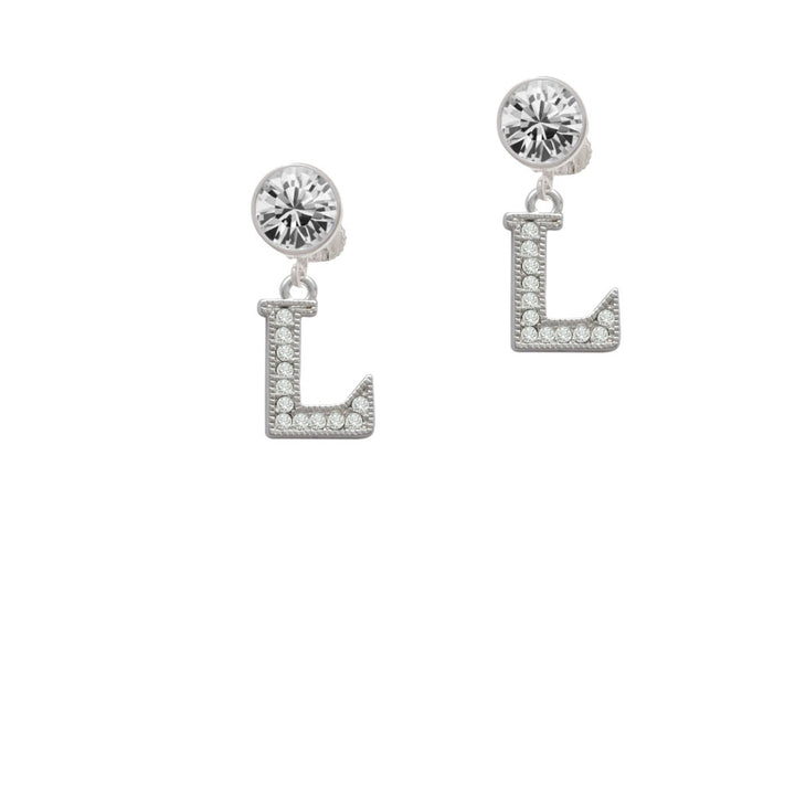 Crystal Initial - L - Beaded Border - Crystal Clip On Earrings Image 2