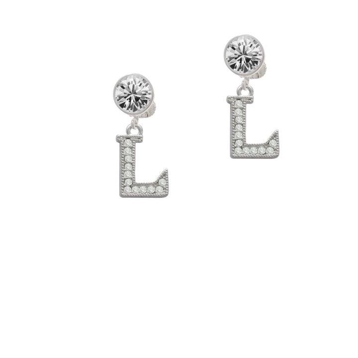 Crystal Initial - L - Beaded Border - Crystal Clip On Earrings Image 1