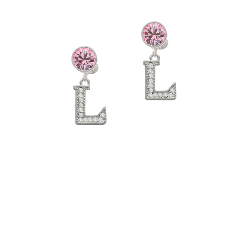 Crystal Initial - L - Beaded Border - Crystal Clip On Earrings Image 4