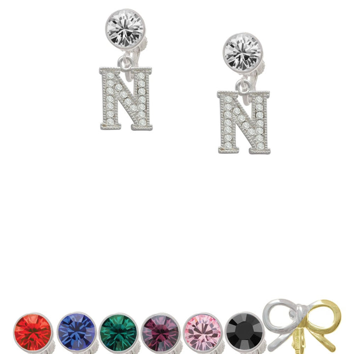 Crystal Initial - N - Beaded Border - Crystal Clip On Earrings Image 1