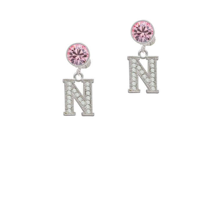 Crystal Initial - N - Beaded Border - Crystal Clip On Earrings Image 4