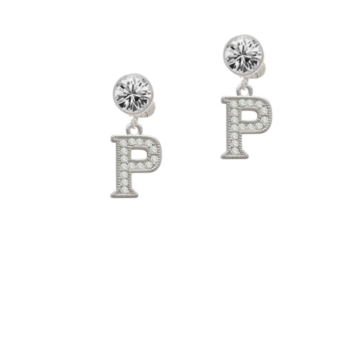 Crystal Initial - P - Beaded Border - Crystal Clip On Earrings Image 2