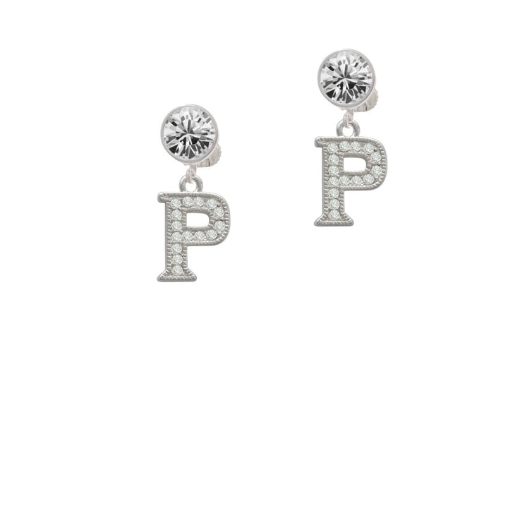 Crystal Initial - P - Beaded Border - Crystal Clip On Earrings Image 1