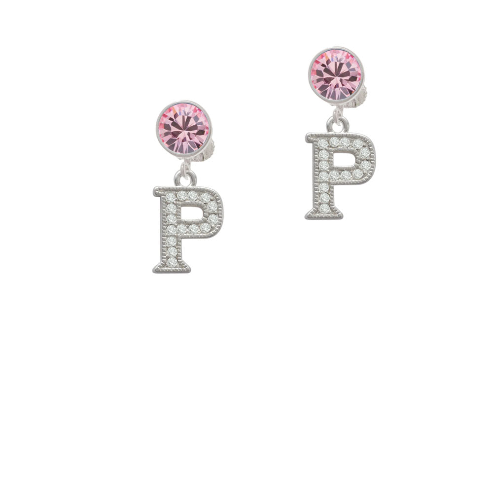 Crystal Initial - P - Beaded Border - Crystal Clip On Earrings Image 4