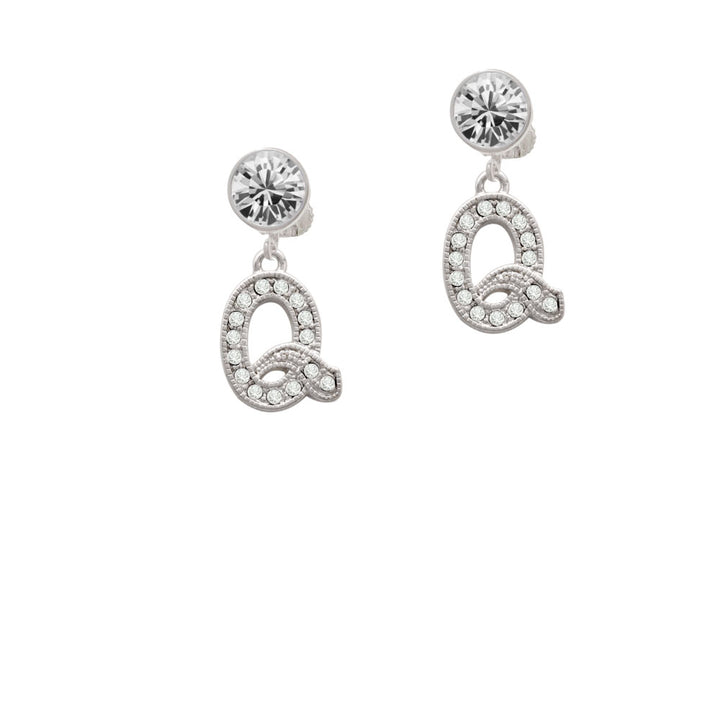 Crystal Initial - Q - Beaded Border - Crystal Clip On Earrings Image 2