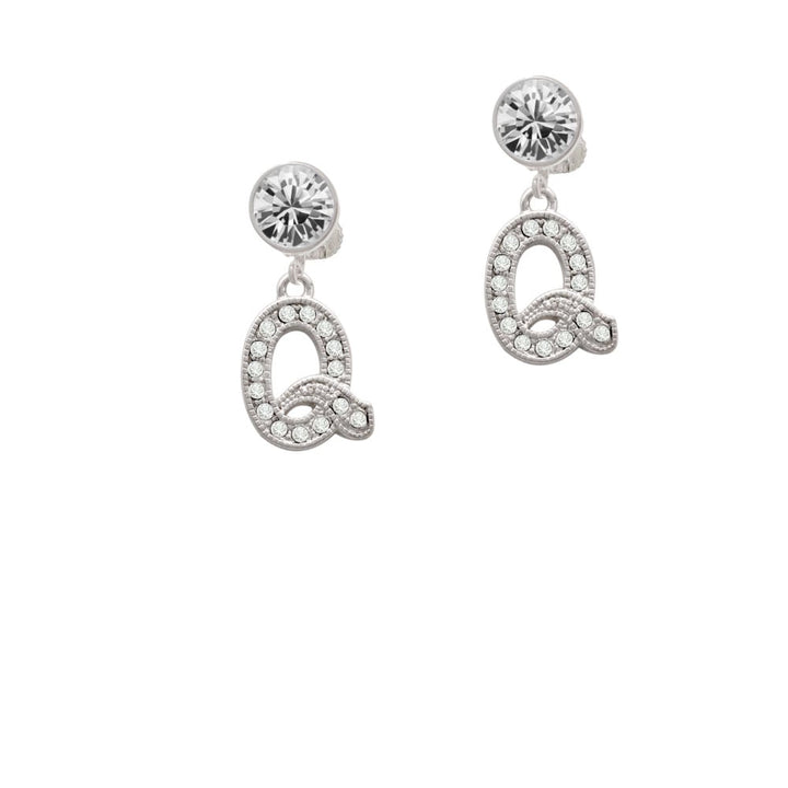 Crystal Initial - Q - Beaded Border - Crystal Clip On Earrings Image 1