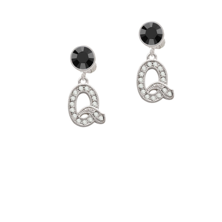 Crystal Initial - Q - Beaded Border - Crystal Clip On Earrings Image 3