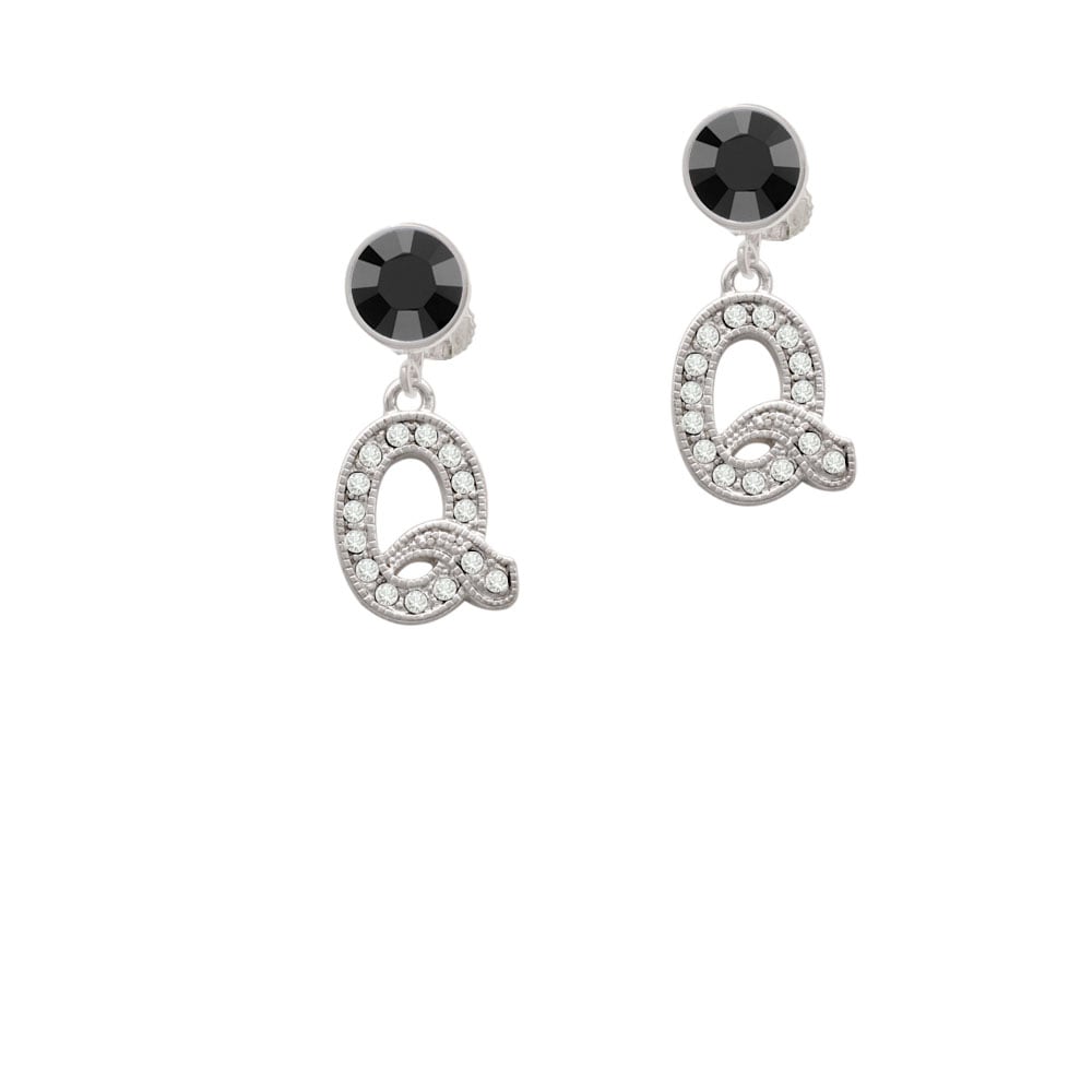 Crystal Initial - Q - Beaded Border - Crystal Clip On Earrings Image 1