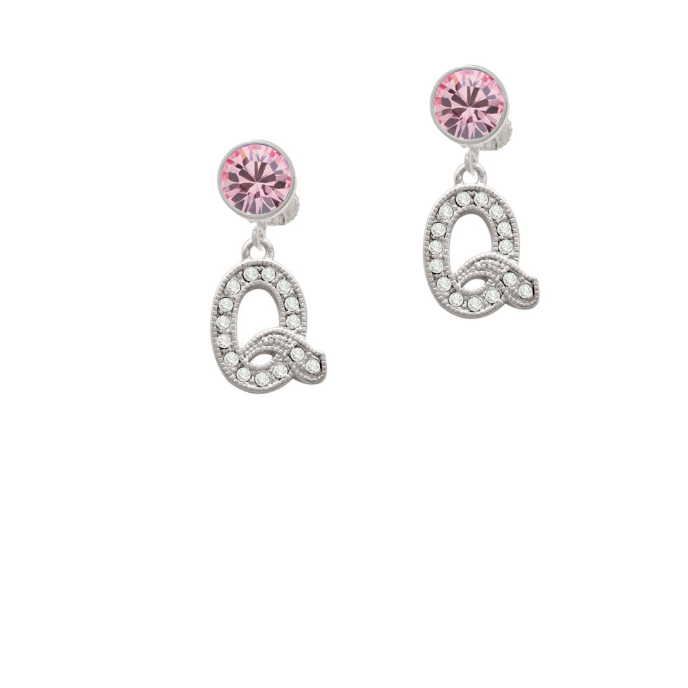 Crystal Initial - Q - Beaded Border - Crystal Clip On Earrings Image 4