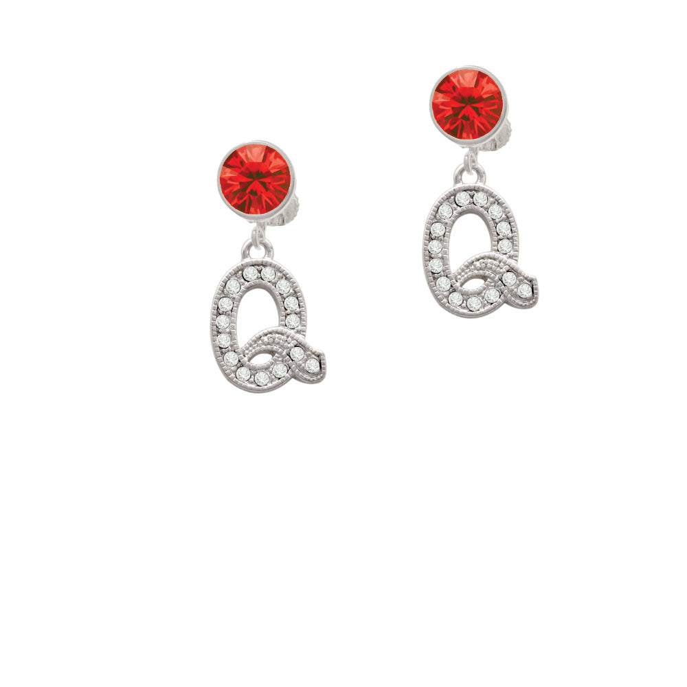 Crystal Initial - Q - Beaded Border - Crystal Clip On Earrings Image 4