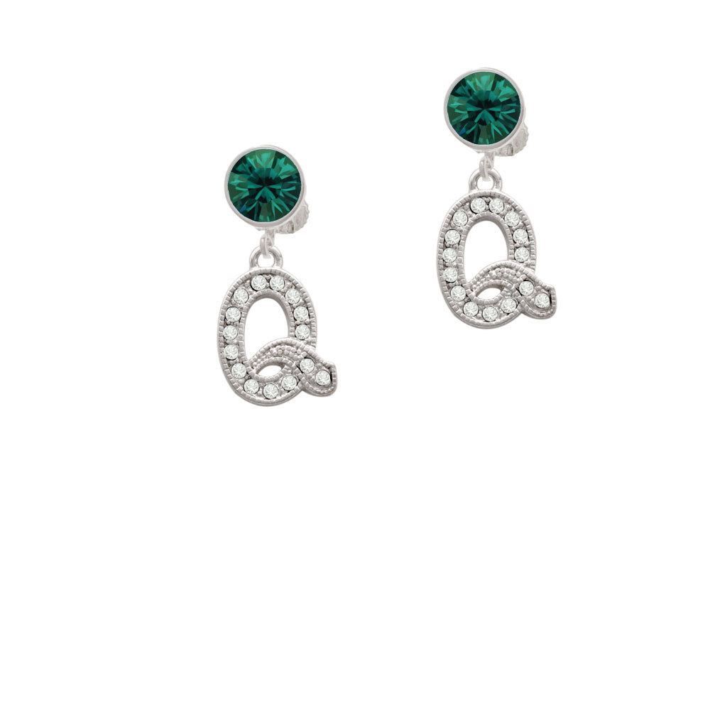 Crystal Initial - Q - Beaded Border - Crystal Clip On Earrings Image 6