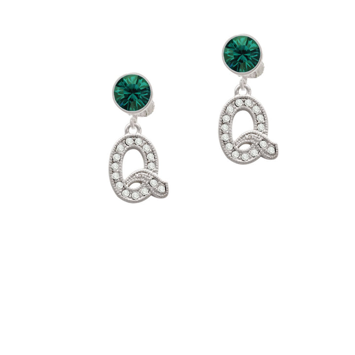 Crystal Initial - Q - Beaded Border - Crystal Clip On Earrings Image 6