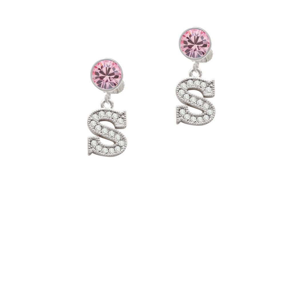 Crystal Initial - S - Beaded Border - Crystal Clip On Earrings Image 4