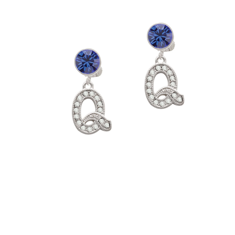 Crystal Initial - Q - Beaded Border - Crystal Clip On Earrings Image 7