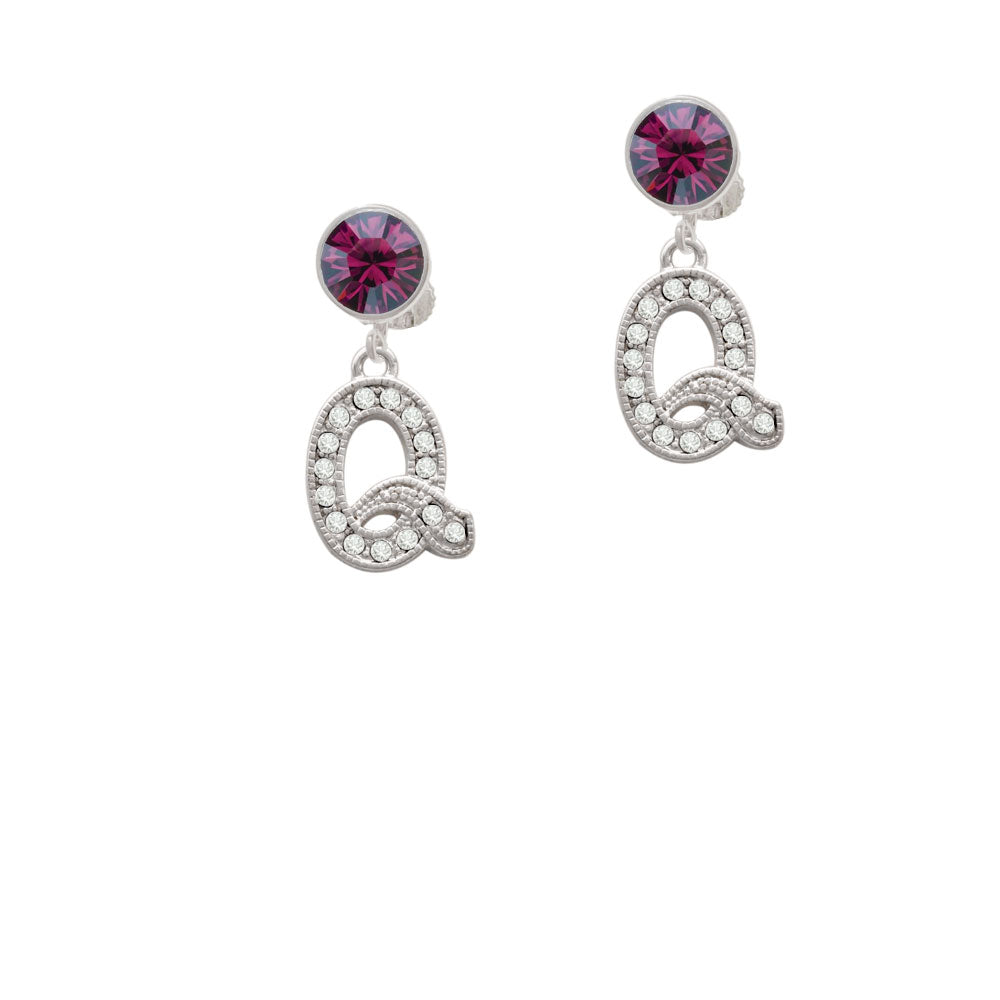 Crystal Initial - Q - Beaded Border - Crystal Clip On Earrings Image 8