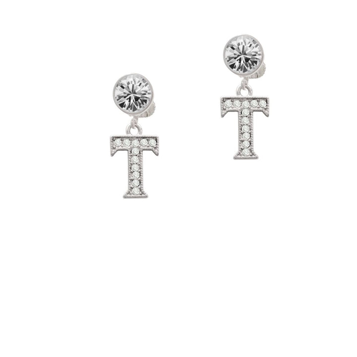 Crystal Initial - T - Beaded Border - Crystal Clip On Earrings Image 1