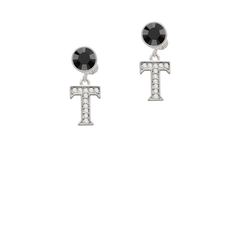 Crystal Initial - T - Beaded Border - Crystal Clip On Earrings Image 1