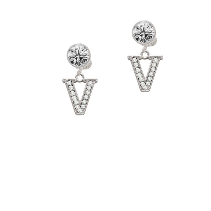 Crystal Initial - V - Beaded Border - Crystal Clip On Earrings Image 1