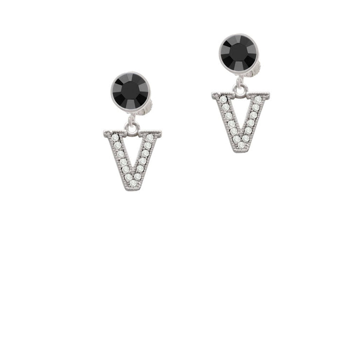 Crystal Initial - V - Beaded Border - Crystal Clip On Earrings Image 1