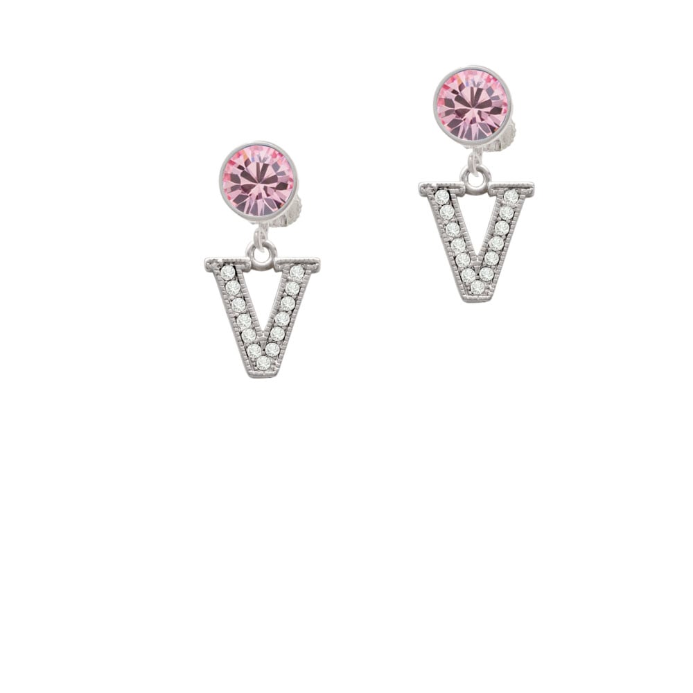 Crystal Initial - V - Beaded Border - Crystal Clip On Earrings Image 1