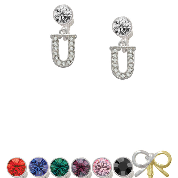 Crystal Initial - U - Beaded Border - Crystal Clip On Earrings Image 1