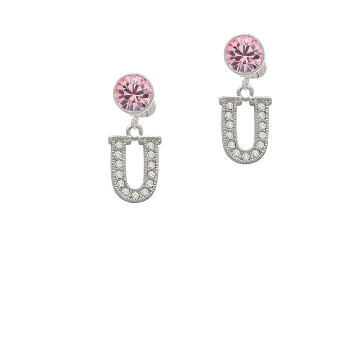 Crystal Initial - U - Beaded Border - Crystal Clip On Earrings Image 4