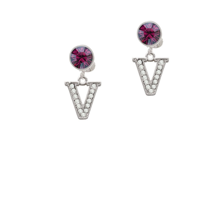 Crystal Initial - V - Beaded Border - Crystal Clip On Earrings Image 8